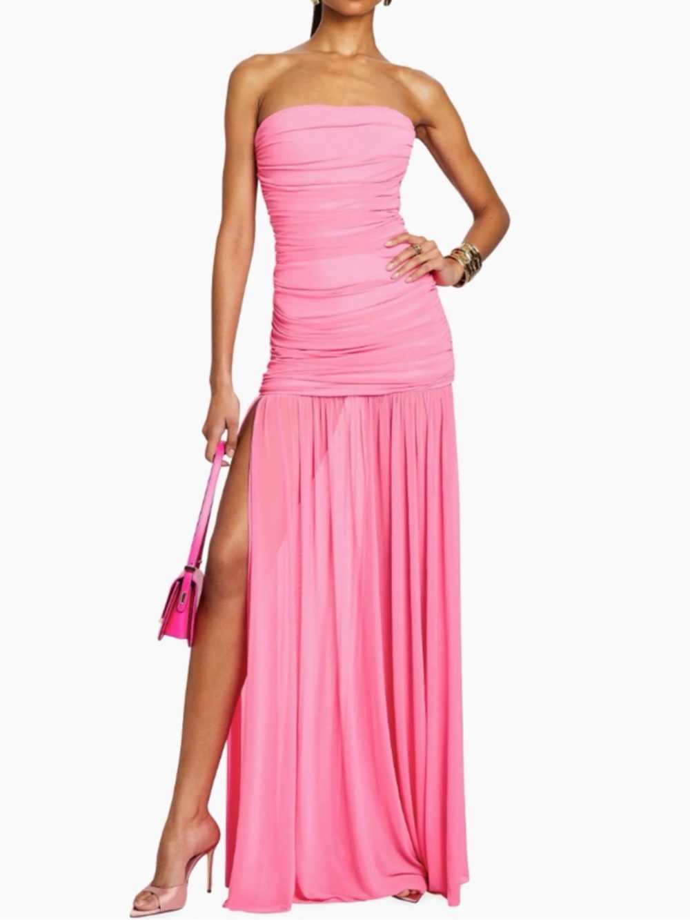 RETROFÊTE Adele Ruched Strapless Maxi Dress/Gown, Candy Pink, Size L, NWT
